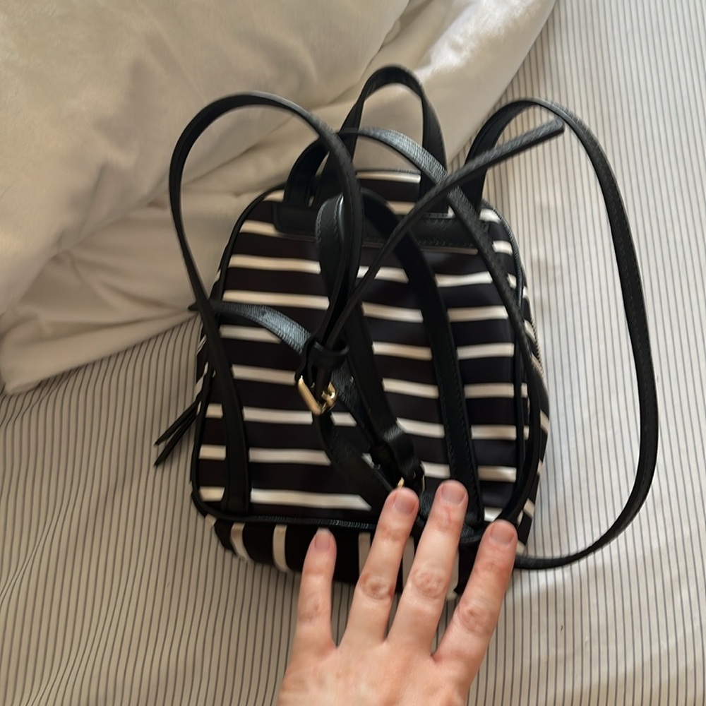 Kate Spade Black and White Striped Backpack with Gold Accents - Picture 2 of 3